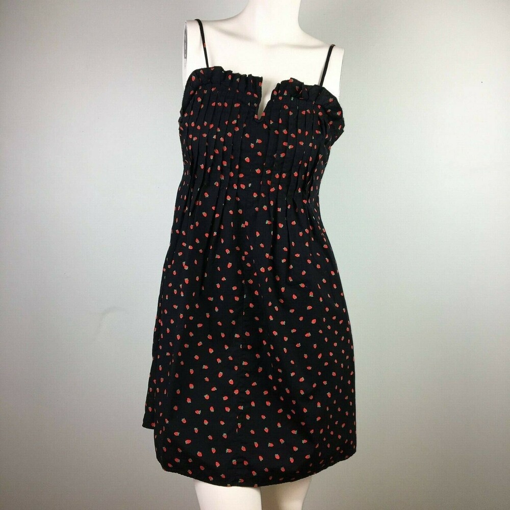 Madewell Pintuck Cami Dress Fresh Strawberries Sundress Black Red Cotton Women 0 - Picture 3 of 11